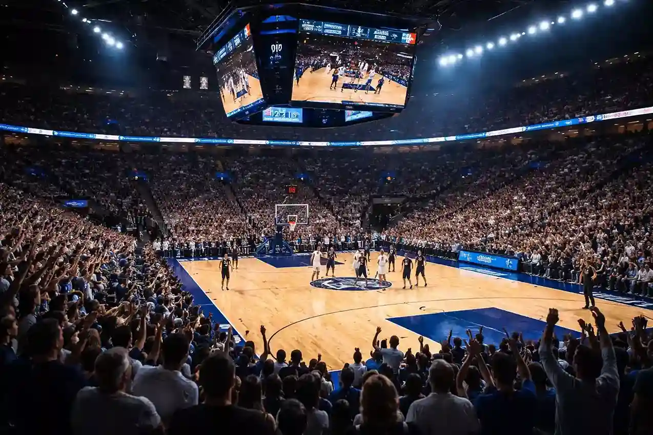 Professionelle Basketballhalle während eines NBA-Spiels mit Fans auf den Tribünen